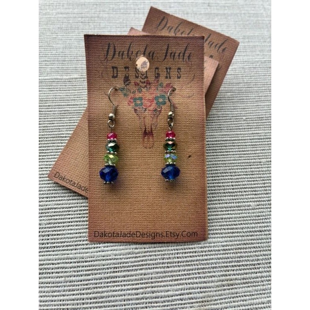 Crystal Beaded Earrings - Cool Colors